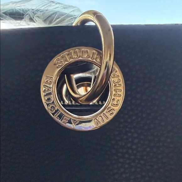 Badgley Mischa Navy Leather Top-Handle Tote - Picture 4 of 7